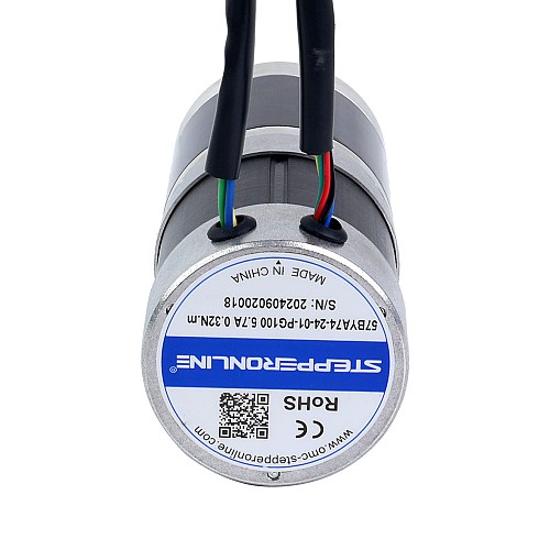 24V 101W runder BLDC-Getriebemotor 20,00Nm(2832,23oz.in) 100:1 rundes Planetengetriebe - 57BYA74-24-01-PG100 | StepperOnline