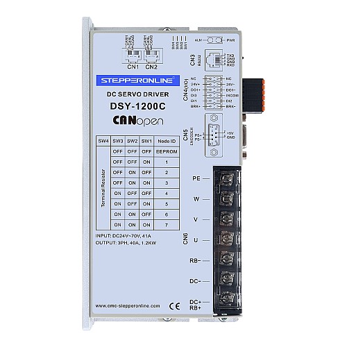 DSY Série 1000W Moteur Servo DC CANopen 24-70VDC 3,20Nm 3000rpm Encodeur Incrémental 17-Bit IP65 - DSY-C1000L2A2-M17S | StepperOnline