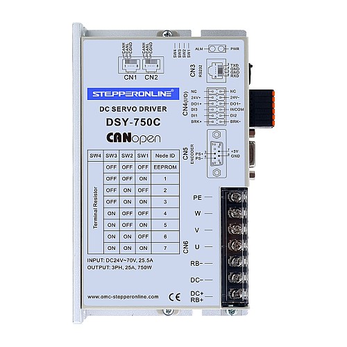 DSY Series 750W CANopen DC Servo Motor 24-70VDC 2.39Nm 3000rpm 17-Bit Incremental Encoder IP65 - DSY-C750L2A2-M17S | StepperOnline