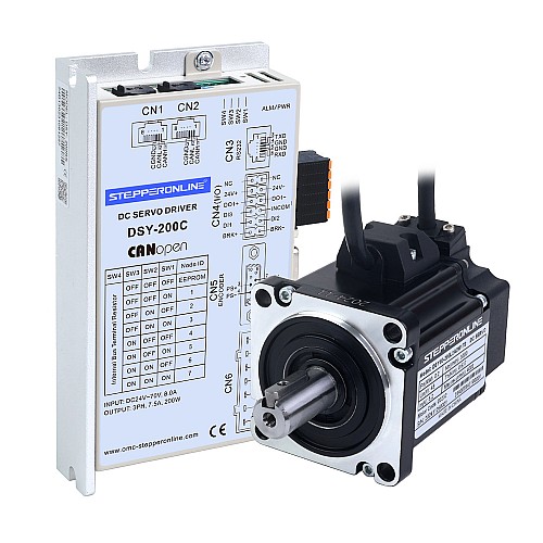 DSY Series 200W CANopen DC Servo Motor 24-70VDC 0.637Nm 3000rpm 17-Bit Incremental Encoder IP65 - DSY-C200L2A2-M17S | StepperOnline