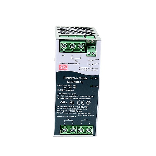 DRDN40-12 MEANWELL 12VDC 40A Modulo di ridondanza su guida DIN
