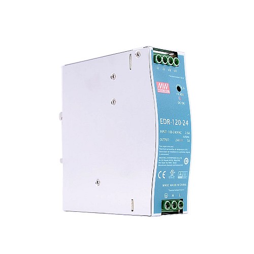 EDR-120-24 MEANWELL 120W 24VDC 5A 115/230VAC Alimentation Rail DIN