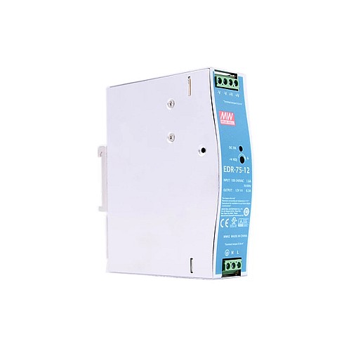 EDR-75-12 MEANWELL 75.6W 12VDC 6.3A 115/230VAC Single Output Industrial DIN RAIL