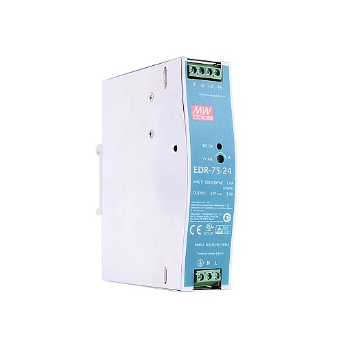 EDR-75-24 MEANWELL 75W 24VDC 3,2A 115/230VAC DIN Rail voeding