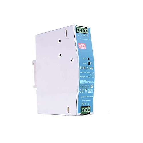 EDR-75-48 MEANWELL 76.8W 48VDC 1.6A 115/230VAC Single Output Industrial DIN RAIL