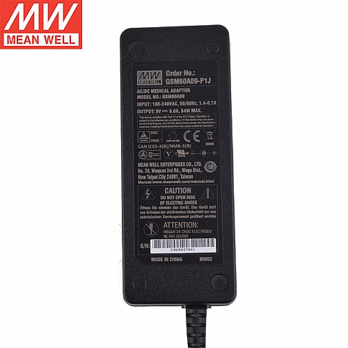 GSM60A09-P1J MEANWELL 54W 9VDC 6A 115/230VAC AC-DC 신뢰할 수 있는 녹색 의료용 어댑터