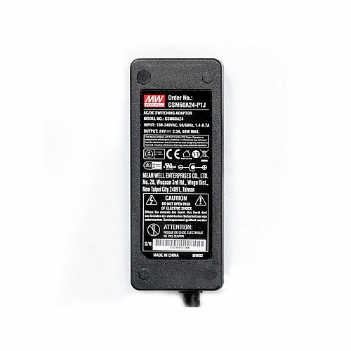GSM60A24-P1J MEANWELL 60W 24VDC 2.5A 115/230VAC AC-DC Adaptateur médical vert fiable
