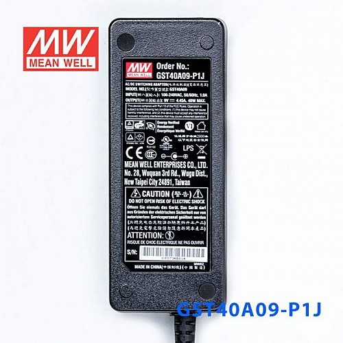 GST40A09-P1J MEANWELL 40W 9VDC 4.45A 115/230VAC AC-DC Reliable Green Industrial Adaptor