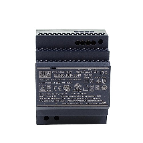 HDR-100-15N MEANWELL 97,5W 15VDC 6,5A 115/230VAC DIN-Schienen-Netzteil