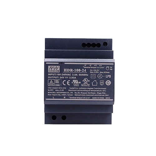 HDR-100-24 MEANWELL 92W 24VDC 3.83A 115/230VAC Alimentation sur rail DIN
