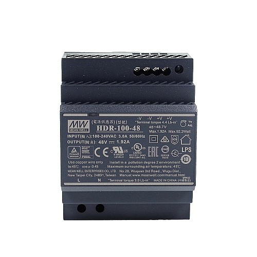 HDR-100-48 MEANWELL 92.2W 48VDC 1.92A 115/230VAC 울트라 슬림 스텝 모양 DIN 레일 전원 공급 장치