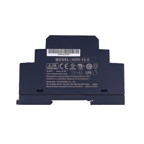 HDR-15-5 MEANWELL 15W 5VDC 2.4A 115/230VAC Ultra Slim Step Shape DIN Rail Power Supply - HDR-15-5 | StepperOnline