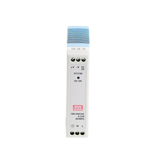 MDR-10-5 MEANWELL 10W 5VDC 2A 115/230VAC Single Output Industrial DIN Rail Power Supply