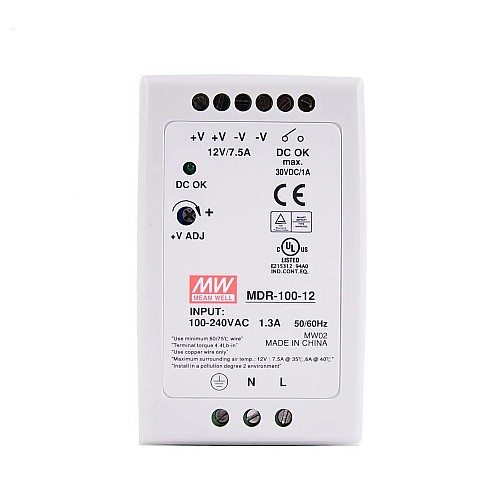 MDR-100-12 MEANWELL 100W 12VDC 7,5A 115/230VAC DIN Rail voeding