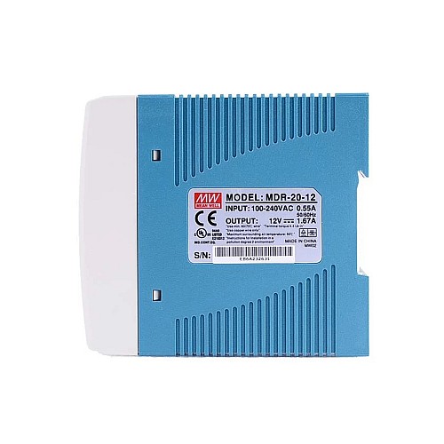 MDR-20-12 MEANWELL 20W 12VDC 1,67A 115/230VAC DIN Rail voeding