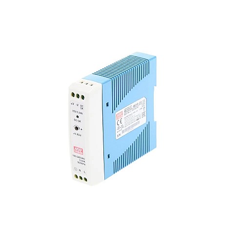 MDR-20-15 MEANWELL 20W 15VDC 1.34A 115/230VAC Single Output Industrial DIN Rail Power Supply