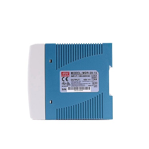 MDR-20-15 MEANWELL 20W 15VDC 1.34A 115/230VAC Single Output Industrial DIN Rail Power Supply