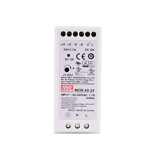 MDR-40-24 MEANWELL 40W 24VDC 1.7A 115/230VAC Alimentation Rail DIN