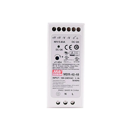 MDR-40-48 MEANWELL 39.8W 48VDC 0.83A 115/230VAC Single Output Industrial DIN Rail Power Supply