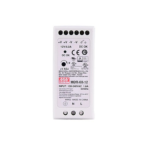 MDR-60-12 MEANWELL 60W 12VDC 5A 115/230VAC DIN Rail voeding