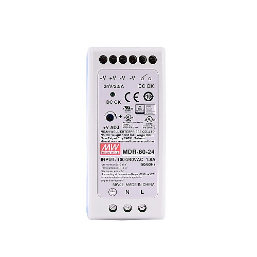 MDR-60-24 MEANWELL 60W 24VDC 2.5A 115/230VAC Alimentation Rail DIN