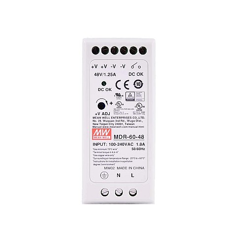 MDR-60-48 MEANWELL 60W 48VDC 1.25A 115/230VAC Single Output Industrial DIN Rail Power Supply