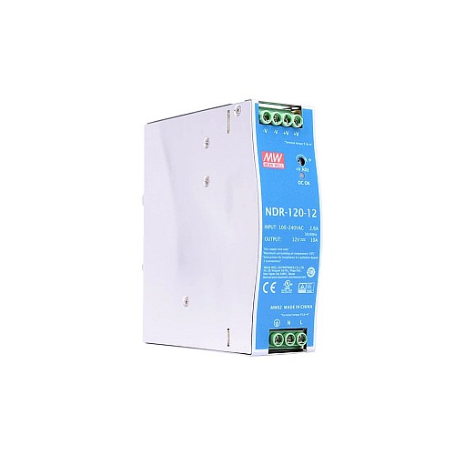 NDR-120-12 MEANWELL 120W 12VDC 10A 115/230VAC Single Output Industrial DIN RAIL