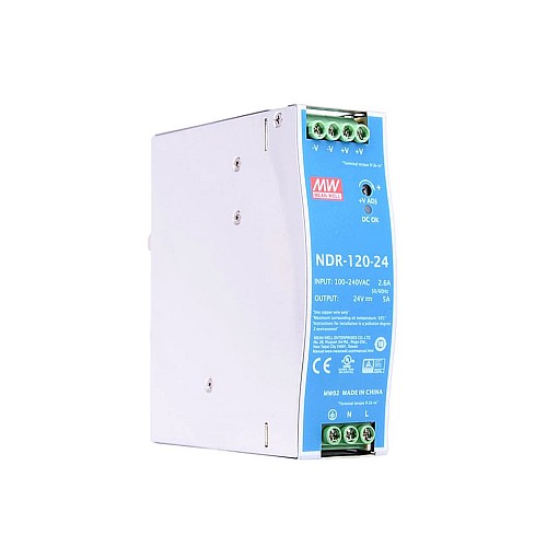 NDR-120-24 MEANWELL 120W 24VDC 5A 115/230VAC DIN Rail voeding