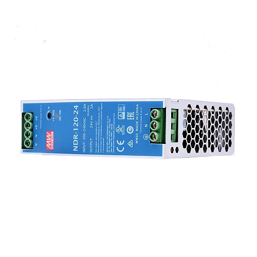 NDR-120-24 MEANWELL 120W 24VDC 5A 115/230VAC DIN Rail voeding