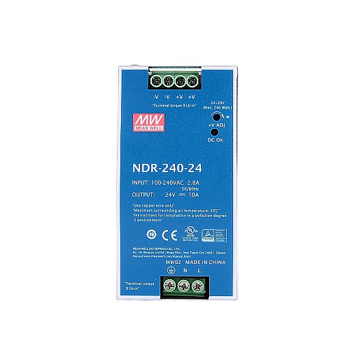 NDR-240-24 MEANWELL 240W 24VDC 10A 115/230VAC Alimentatore su guida DIN