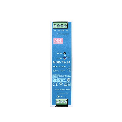 NDR-75-24 MEANWELL 76.8W 24VDC 3.2A 115/230VAC Single Output Industrial DIN RAIL