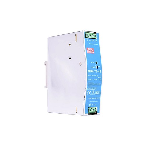 NDR-75-48 MEANWELL 76.8W 48VDC 1.6A 115/230VAC Single Output Industrial DIN RAIL