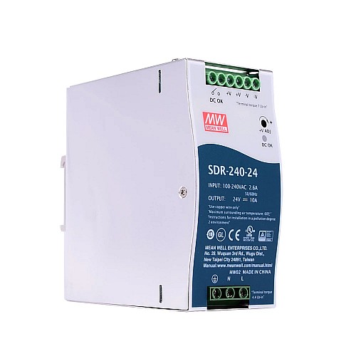 SDR-240-24 MEANWELL 240W 24VDC 10A 115/230VAC PFC 기능 DIN 레일 전원 공급 장치 포함