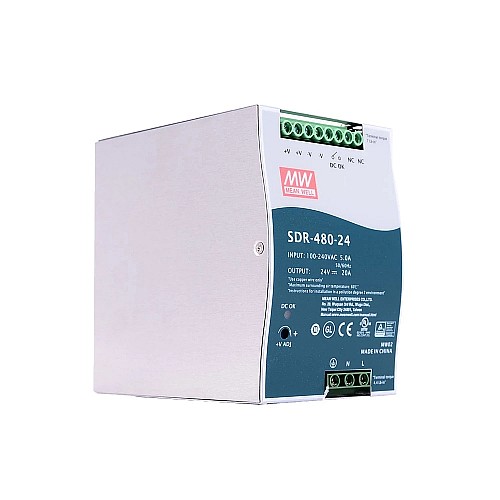 SDR-480-24 MEANWELL 480W 24VDC 20A 115/230VAC Single Output Industrial DIN RAILWith PFC Function