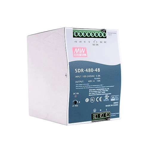 SDR-480-48 MEANWELL 480W 48VDC 10A 115/230VAC Single Output Industrial DIN RAILWith PFC Function