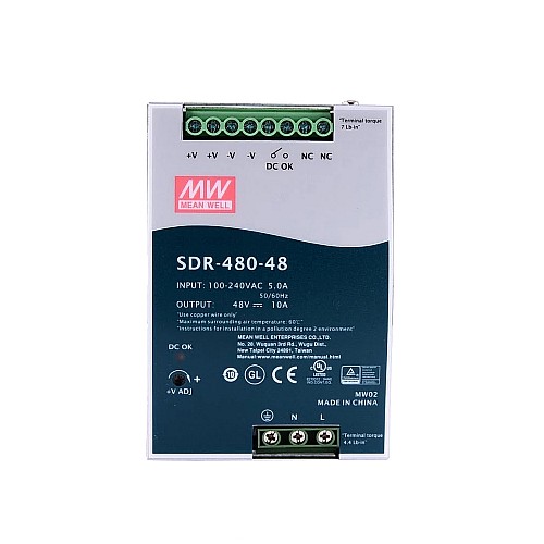 SDR-480-48 MEANWELL 480W 48VDC 10A 115/230VAC Single Output Industrial DIN RAILWith PFC Function