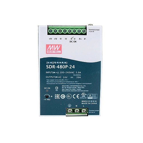 SDR-480P-24 MEANWELL 480W 24VDC 20A 115/230VAC Sortie unique RAIL DIN industriel