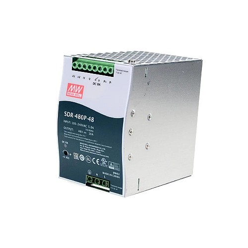 SDR-480P-48 MEANWELL 480W 48VDC 10A 115/230VAC Single Output Industrial DIN RAILWith PFC and Parallel Function