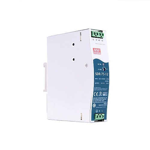 SDR-75-12 MEANWELL 75,6W 12VDC 6,3A 115/230VAC DIN Rail-voeding