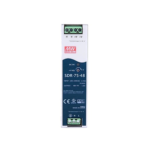 SDR-75-48 MEANWELL 76.8W 48VDC 1.6A 115/230VAC Single Output Industrial DIN RAILWith Power Supply