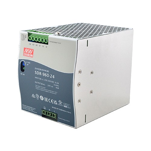 SDR-960-24 MEANWELL 960W 24VDC 40A 230VACMet PFC-functie DIN Rail voeding