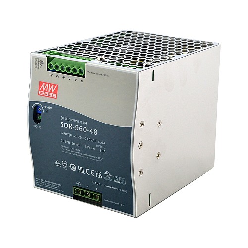 SDR-960-48 MEANWELL 960W 48VDC 20A 230VAC PFC 機能付き DIN レール電源
