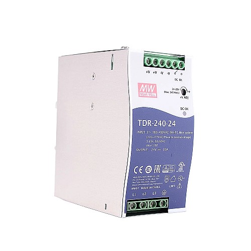 TDR-240-24 MEANWELL 240W 24VDC 10A 400/500VAC Slim Three Phase Industrial DIN RailWith PFC Function