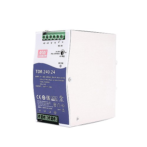 TDR-240-24 MEANWELL 240W 24VDC 10A 400/500VAC Slim Three Phase Industrial DIN RailWith PFC Function
