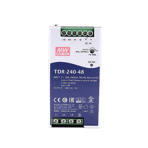 TDR-240-48 MEANWELL 240W 48VDC 5A 400/500VAC Rail DIN industriel triphasé fin avec fonction PFC