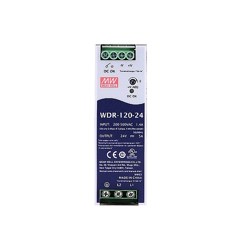 WDR-120-24 MEANWELL 120W 24VDC 5A 180~550VAC DIN Rail Power Supply