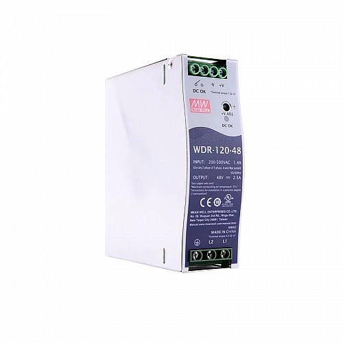 WDR-120-48 MEANWELL 120W 48VDC 2.5A 230/400VAC UltraWide Input Industrial DIN Rail Power Supply
