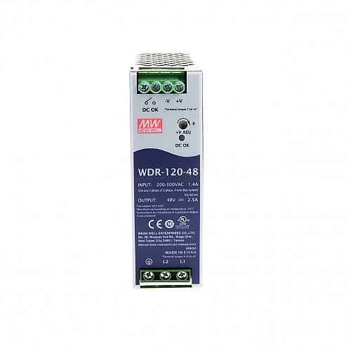 WDR-120-48 MEANWELL 120W 48VDC 2.5A 230/400VAC UltraWide Input Industrial DIN Rail Power Supply