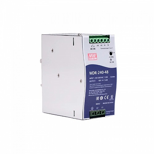 WDR-240-48 MEANWELL 240W 48VDC 5A 230/400VAC UltraWide Input Industrial DIN Rail Power Supply