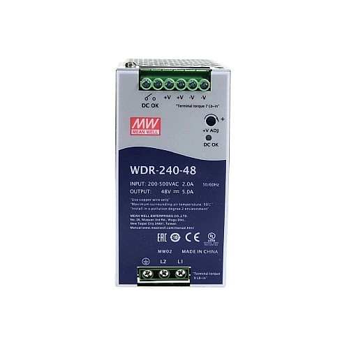 WDR-240-48 240W 48VDC 5A 230/400VAC Alimentatore per guida DIN industriale con ingresso ultra ampio